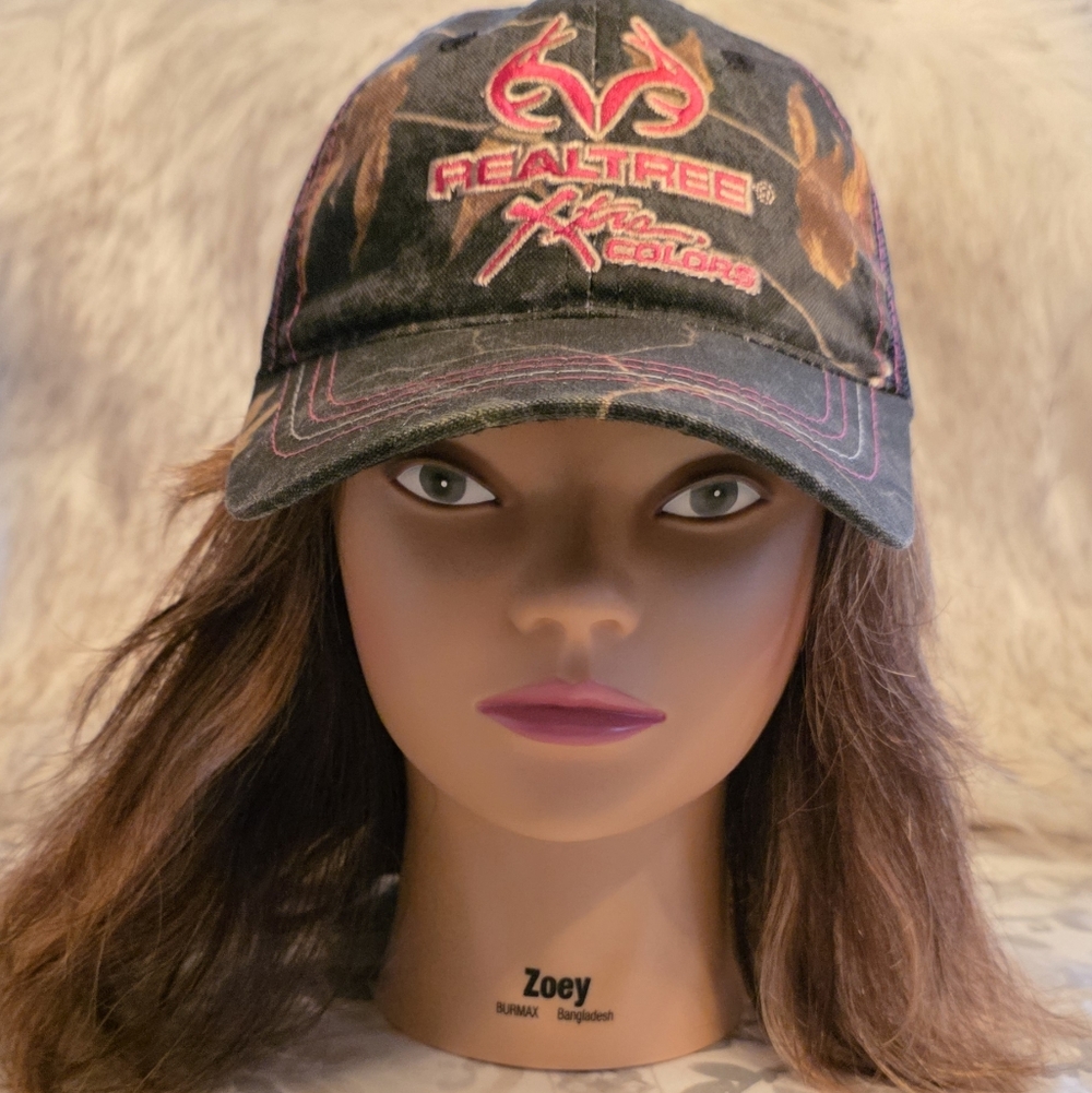 Realtree Xtra Camo Colors Pink Logo Black Mesh Back Hat Velcro